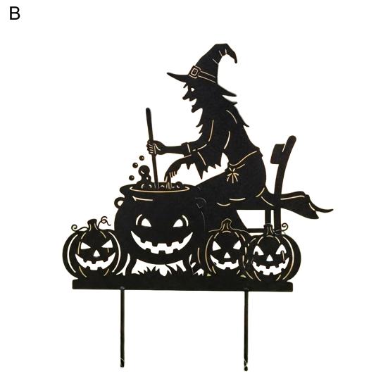 Handmade Witch Garden Stake Black Finish Powder Coated Metal Art Witch Silhouette Stake Halloween Decor
