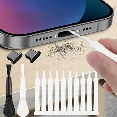 Cell Phone Charging Port Dust Plug with Cleaning Brush for IPhone 16 15 14 13 Pro Max Plus Samsung Xiaomi IOS Type C Cleaner Set