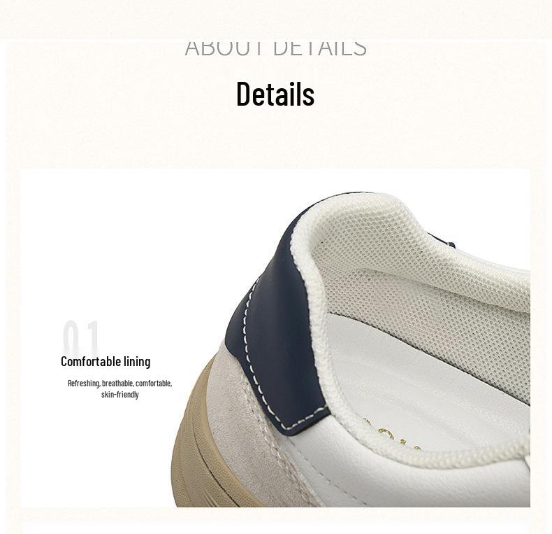 Men's Plus Size Quality Cowhide Skate Shoes, European Color Block Trendy White Casual Sports Sneakers