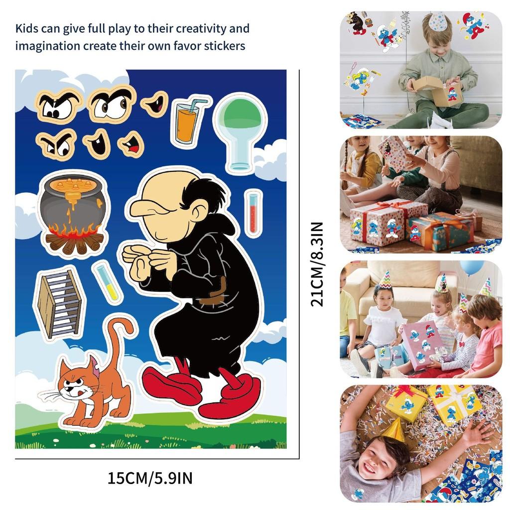 Cm2307023 Cute Cartoon Smurf Themed Interactive Puzzle Diy Sticker Fun Pack