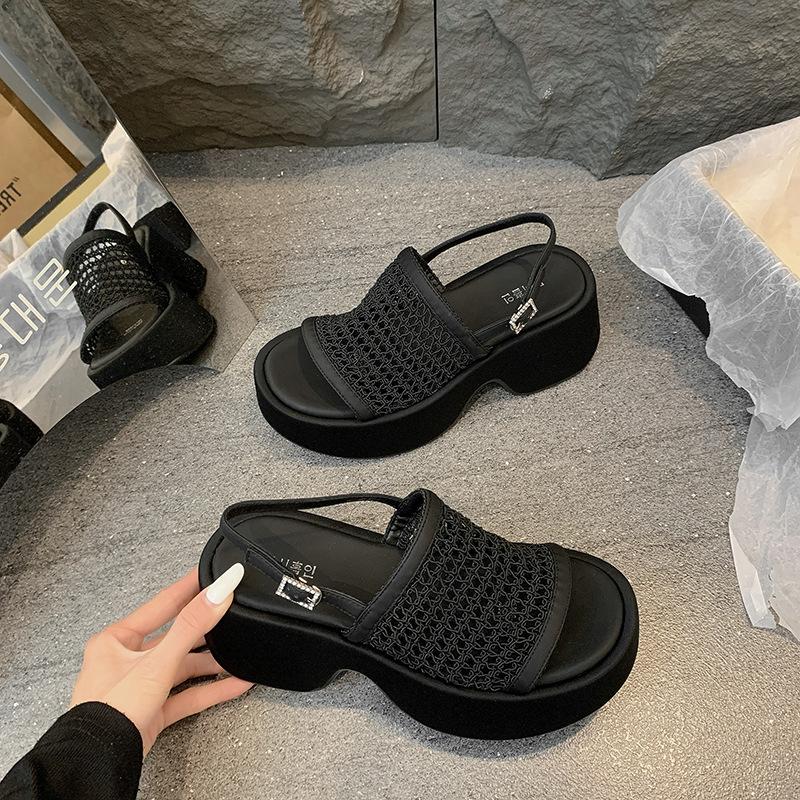Black Sandals Women's Summer Wear New High-end Small Thick-soled Heightening Casual Shoes