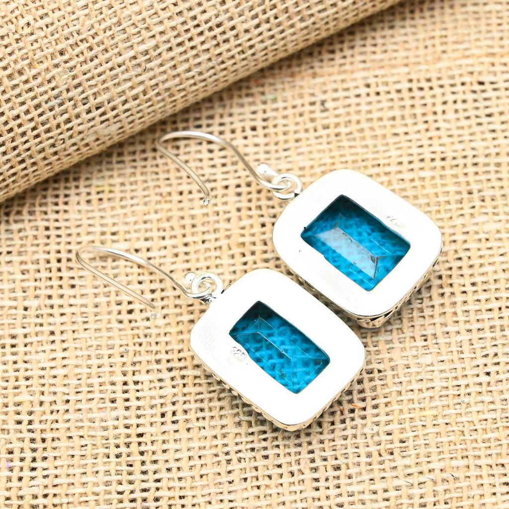 Blauer Topas-Edelstein, handgefertigte Ohrringe aus 925er Sterlingsilber für Hochzeitsgeschenk