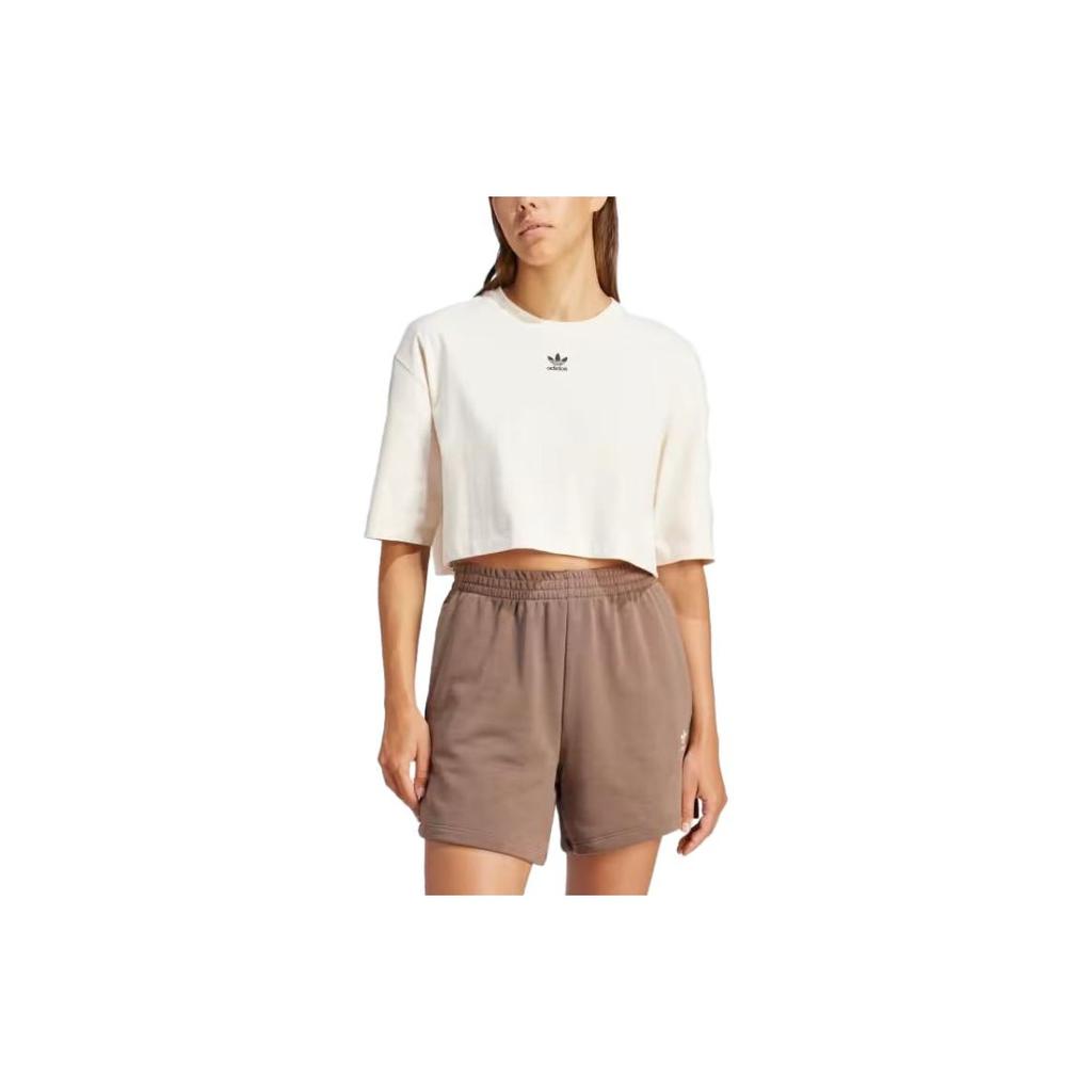 Adidas Originals Essential Logo Printed Round Neck Loose Short Sleeve T-Shirt Women Tops White IR5976