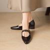 Krazing Pot Genuine Leather Square Toe Low Heels Summer Shoes Big Size 42 Buckle Straps Women Shallow Pumps