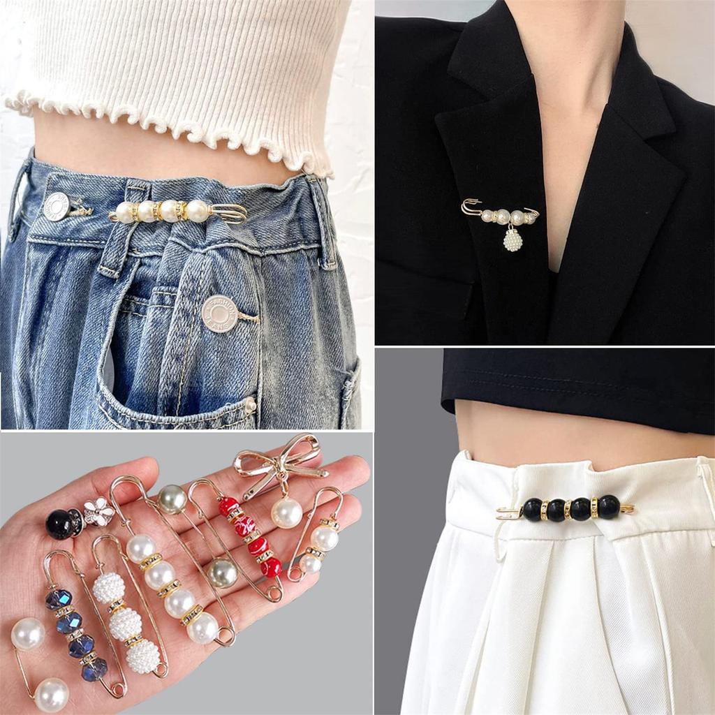 55Pcs Brooch Pins Sweater Shawl Clips Artificial Pearls Brooches Charm for Sock Shoes Rhinestones Safe Pins for Women