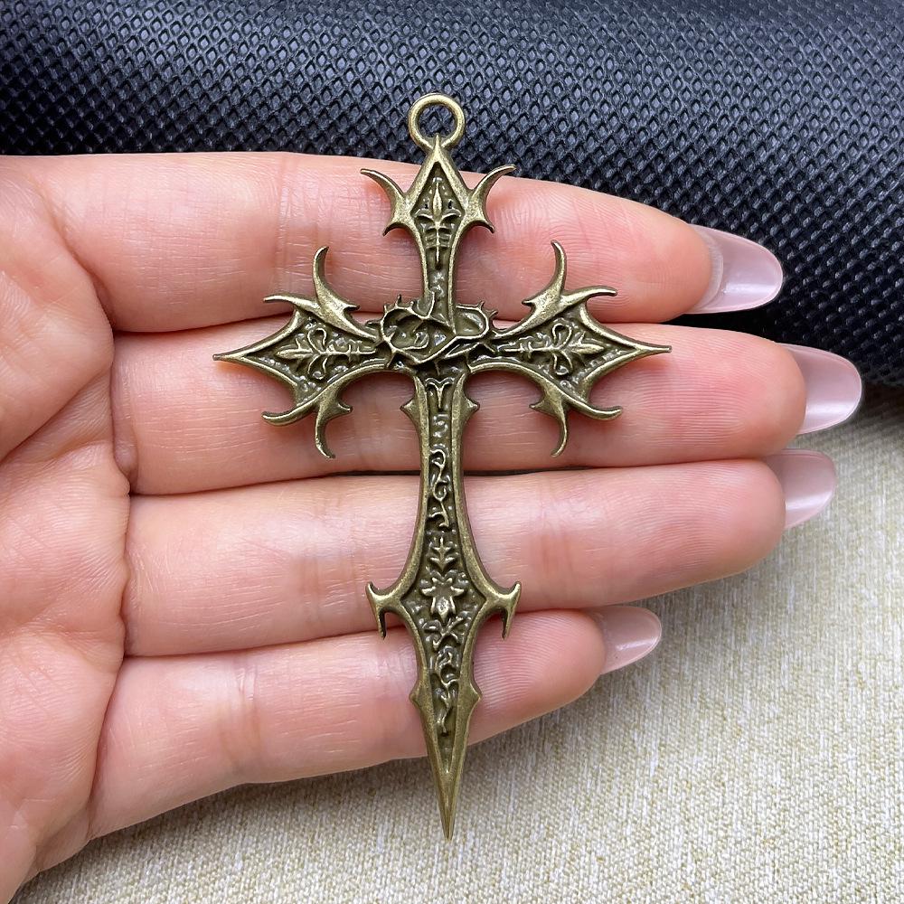 New Personalized Hip Hop Retro Gothic Cross Ethnic Floral Alloy Pendant Sweater Chain