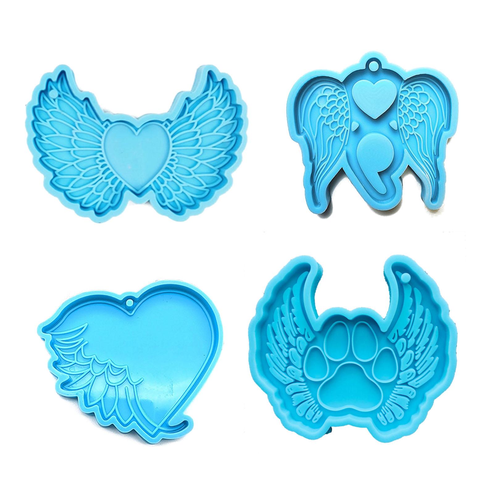 4Pcs Shiny Glossy Silicone Resin Molds Love Angel Wings Ornament Mold DIY Keychain Pendant Epoxy Resin Crafting Molds 1