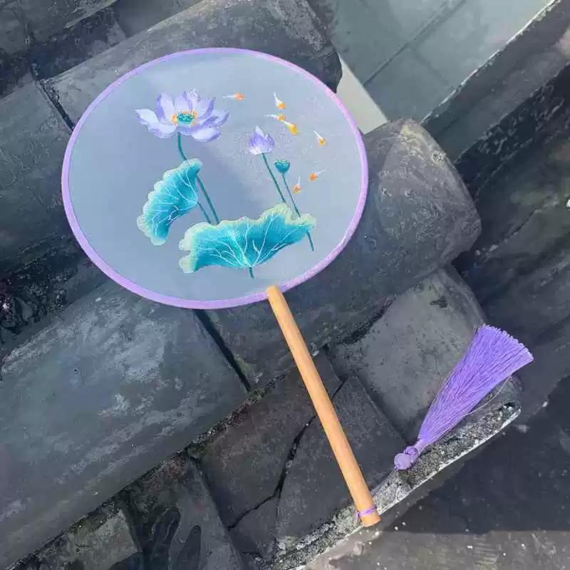 Embroidered Round Fan, Chinese Ancient Style Round Fan, Fairy-Like Hanfu Cheongsam Fan, Classical Palace Fan, Gardenia Jasmine Dance Fan