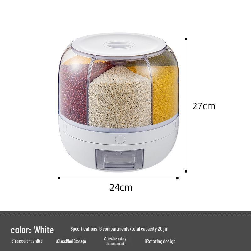 Japanese Rotating Rice Container - 20 Jin Capacity, Six Compartments, Insect-Proof & Moisture-Proof