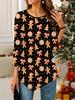 Women's Loose Round Neck Three Quarter Sleeve Tee 3D Christmas Pattern Ideal Halloween and Christmas Gift