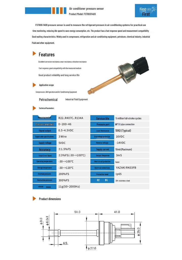 Special Pressure Transmitter Sensor for AC, Compressor, and Petrochemical Applications (0.5-4.5VDC)