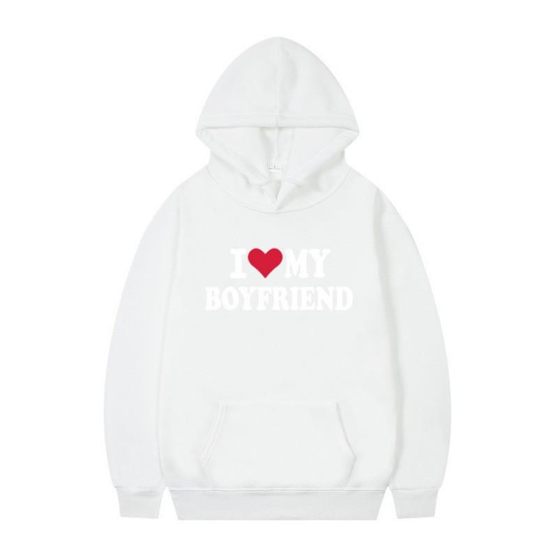 Herren Gothic Streetwear Kapuzenpullover Mit I LOVE MY BOYFRIEND Aufdruck Langarm Lockerer Schnitt