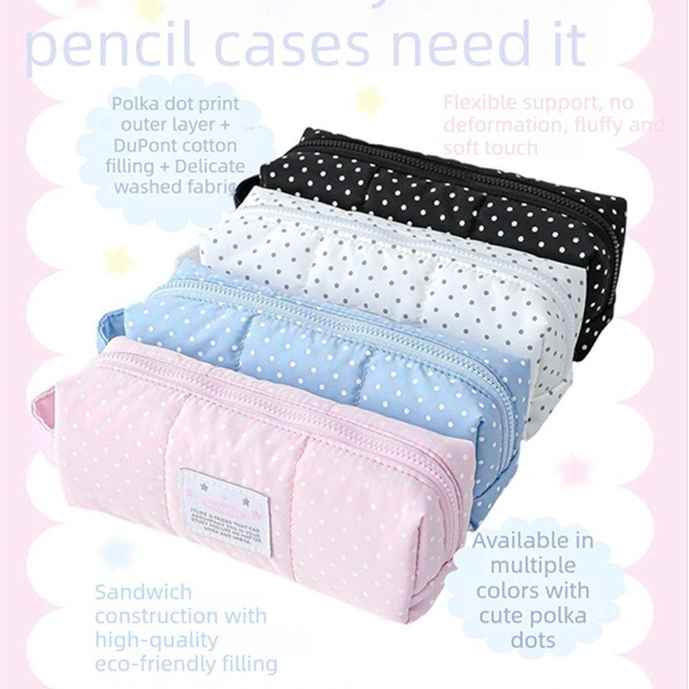 Multi-functional Polka Dot Pen Bag Zipper Hand-held Student Pencil Case Large Capacity Cosmetic Pouch Students Supplies
