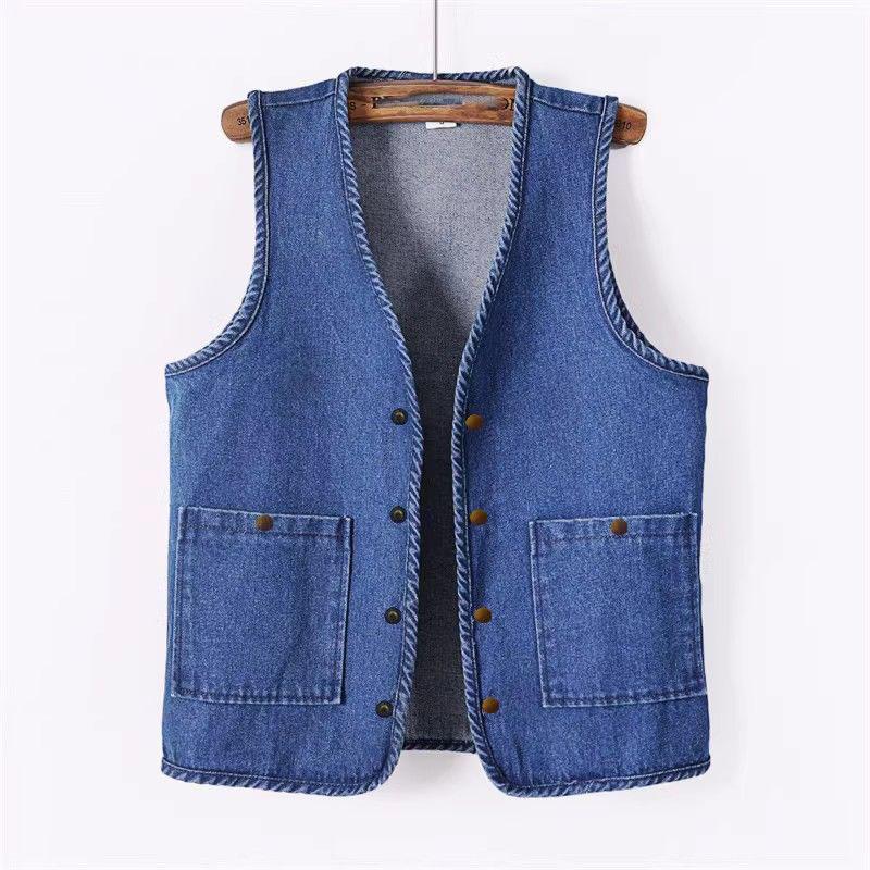 Fashion Denim Vest Female Streetwear V Neck Women Vest Summer Large Size Waistcoat Jeans Tops Sleevless Jacket Chaleco Mujer