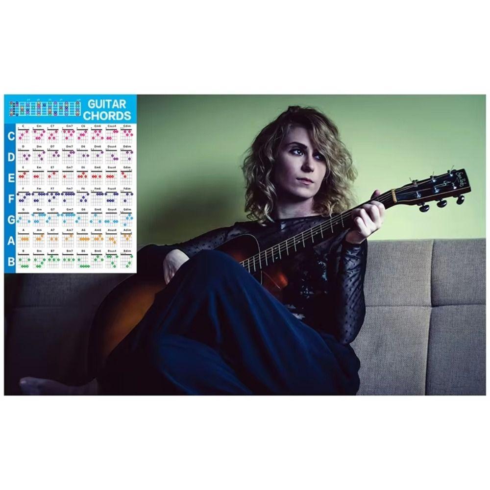 Printed Vinyl Paper Guitar Practice Chord Chart Color Coded Chord Fingering Diagram For Kids