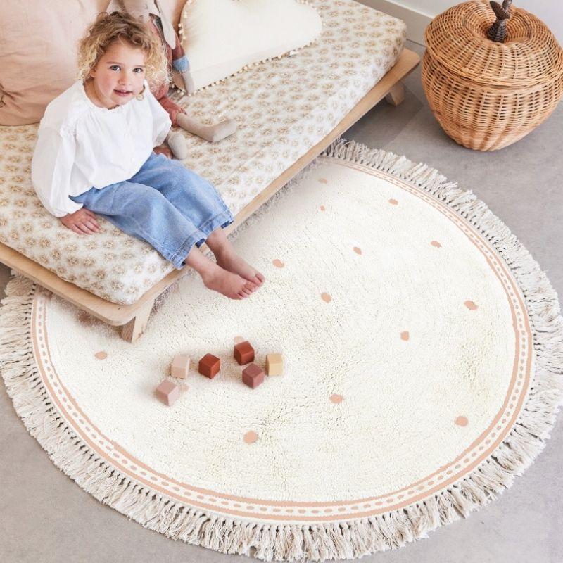 Round Fluffy Carpet For Living Room With Tassels,White Hairy Nursery Play Mat For Children,Soft Plush Bedroom Rugs For Kids