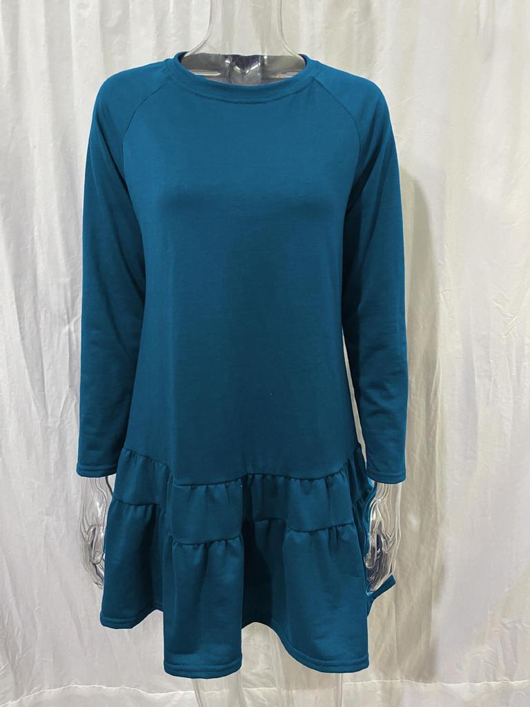 Winter Langarm Home Lose Rundhals Rüschen Kleid Damen Pullover