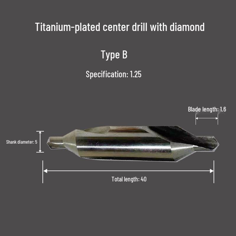 Cobalt-Coated Titanium Spiral Center Drill, Extended High-Speed Steel, Type A & B, Fully Ground Stainless Steel Locating Point