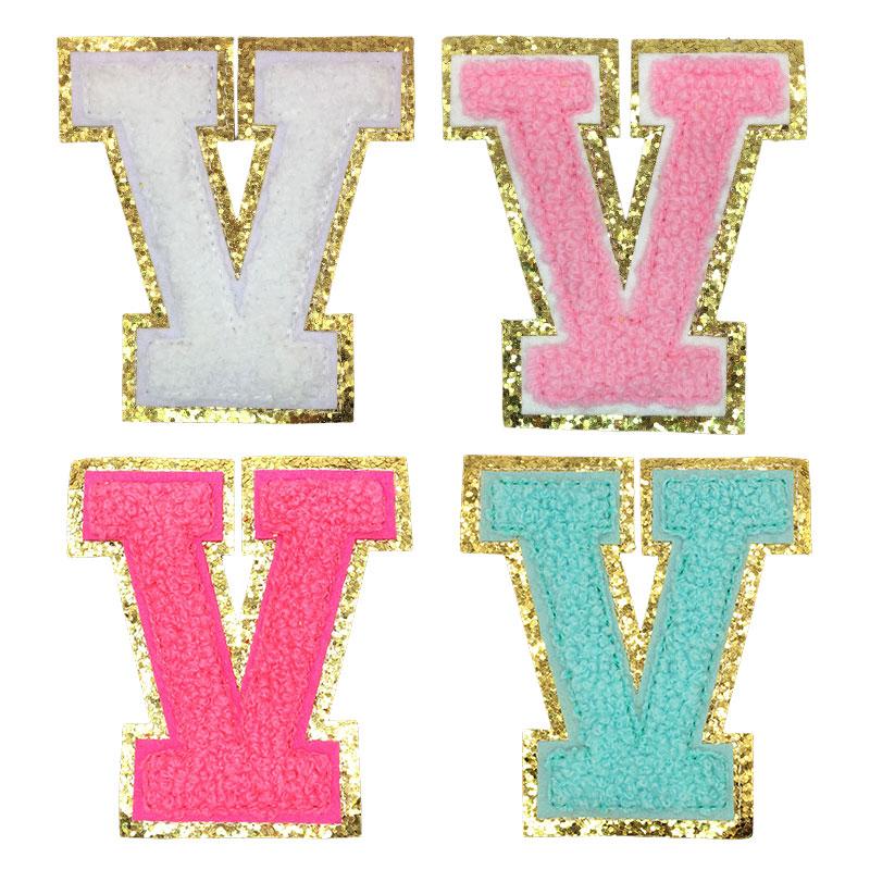4Pcs Chenille Letters Patches Embroidery Iron On Letters Patch Appliques For Clothing Sticker Diy Accessories Large Size: 8.2Cm