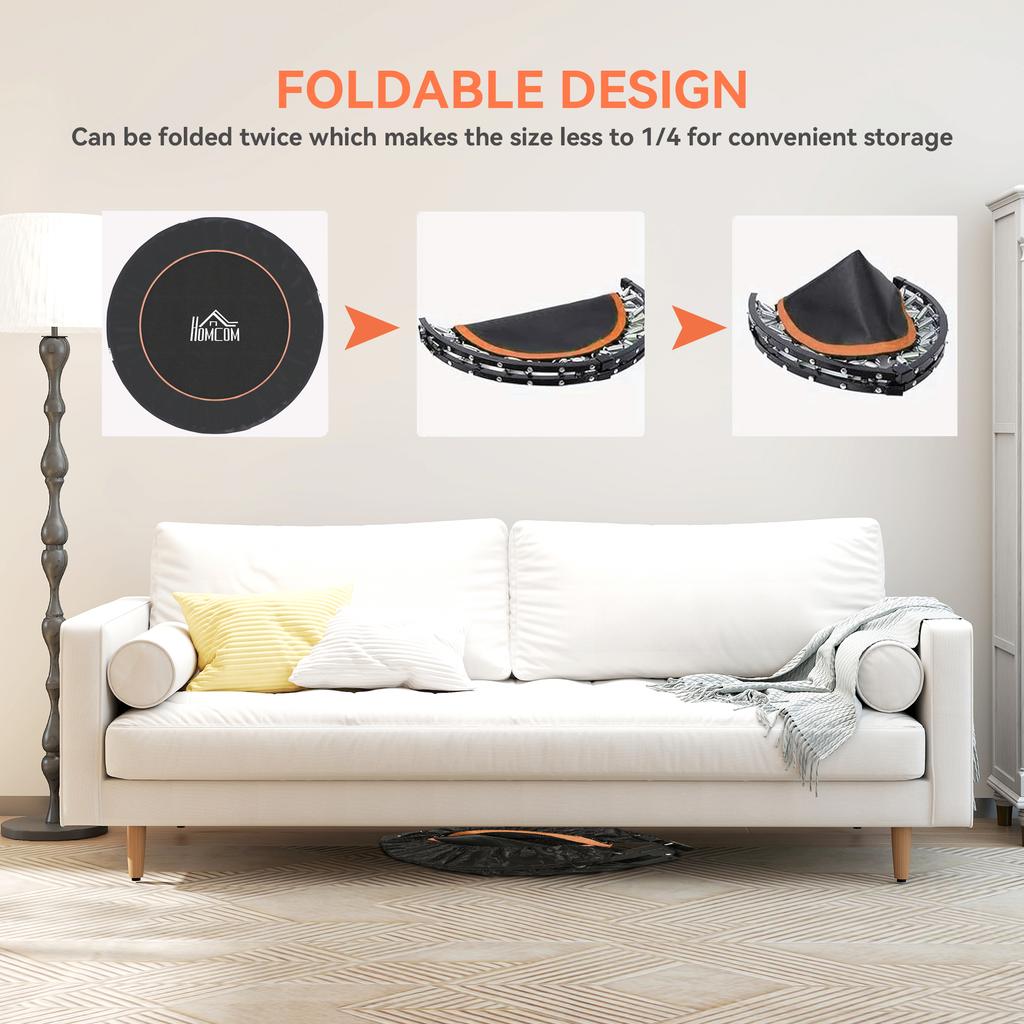 48" Foldable Mini Fitness Trampoline, with Adjustable Foam Handle, Orange
