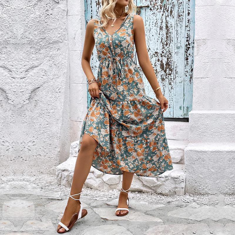 Summer Casual Getaway with Floral Print Sleeveless Dress