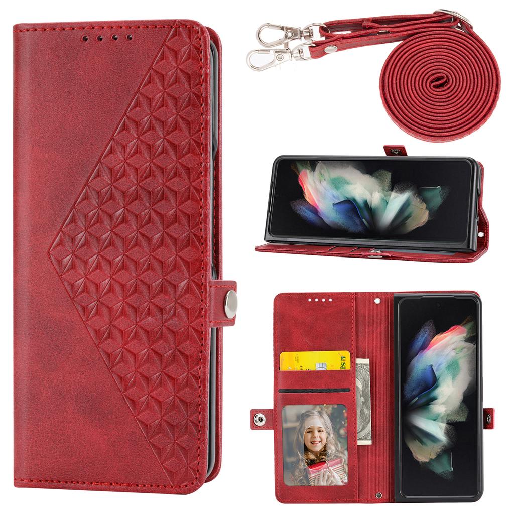 For Samsung Galaxy Z Fold6 5G Wallet Case Calf Texture PU Leather Phone Cover with Shoulder Strap