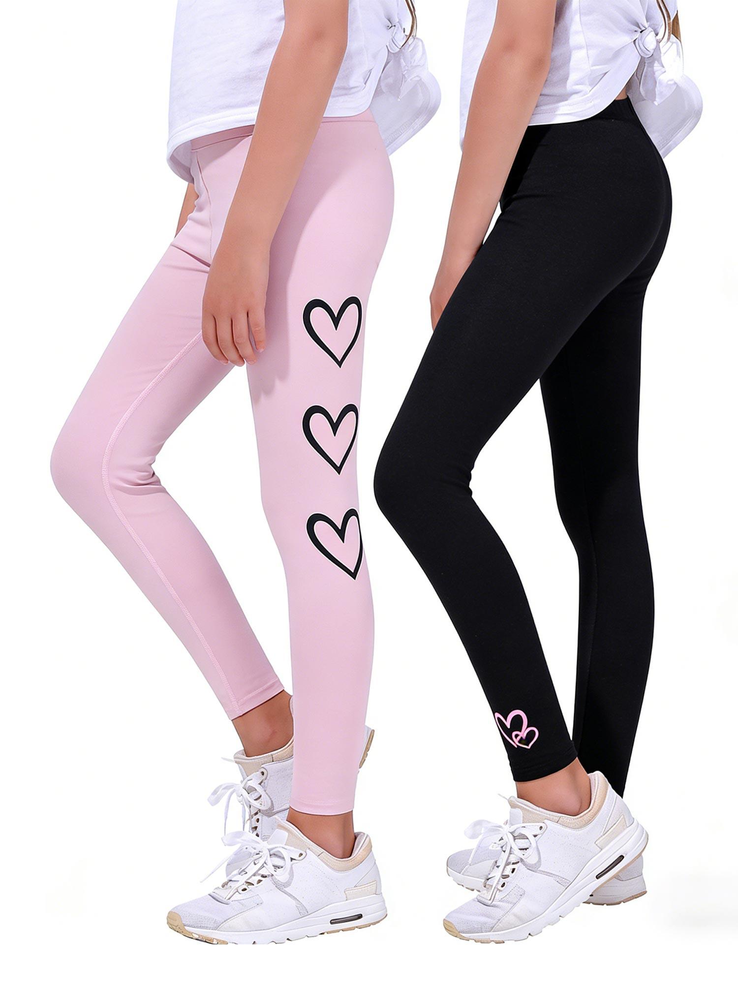 

2 Pack Girls Leggings, High Waist Toddlers Fashion Leggings Size 13-16Years, Stretchy Opaque Activewear for School & Sports 13Y розовый/чёрный