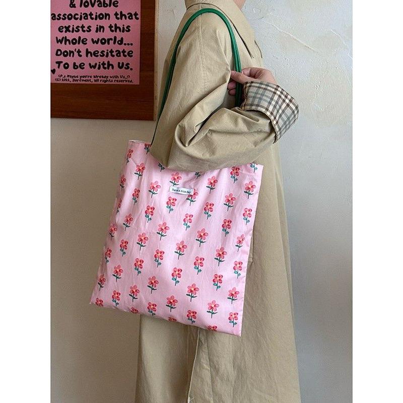 Vintage Pastoral Broken Flower Canvas Bag Women's 2025 New Lazy Commuter Shoulder Bag Small Fresh Tote Bag