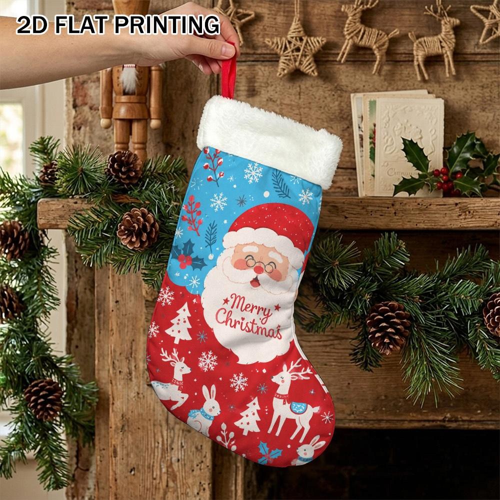 Christmas Decoration Fireplace Hanging Stocking 2D Flat Printing 1pc Christmas Santa And Reindeer Graphic Polyester Xmas
