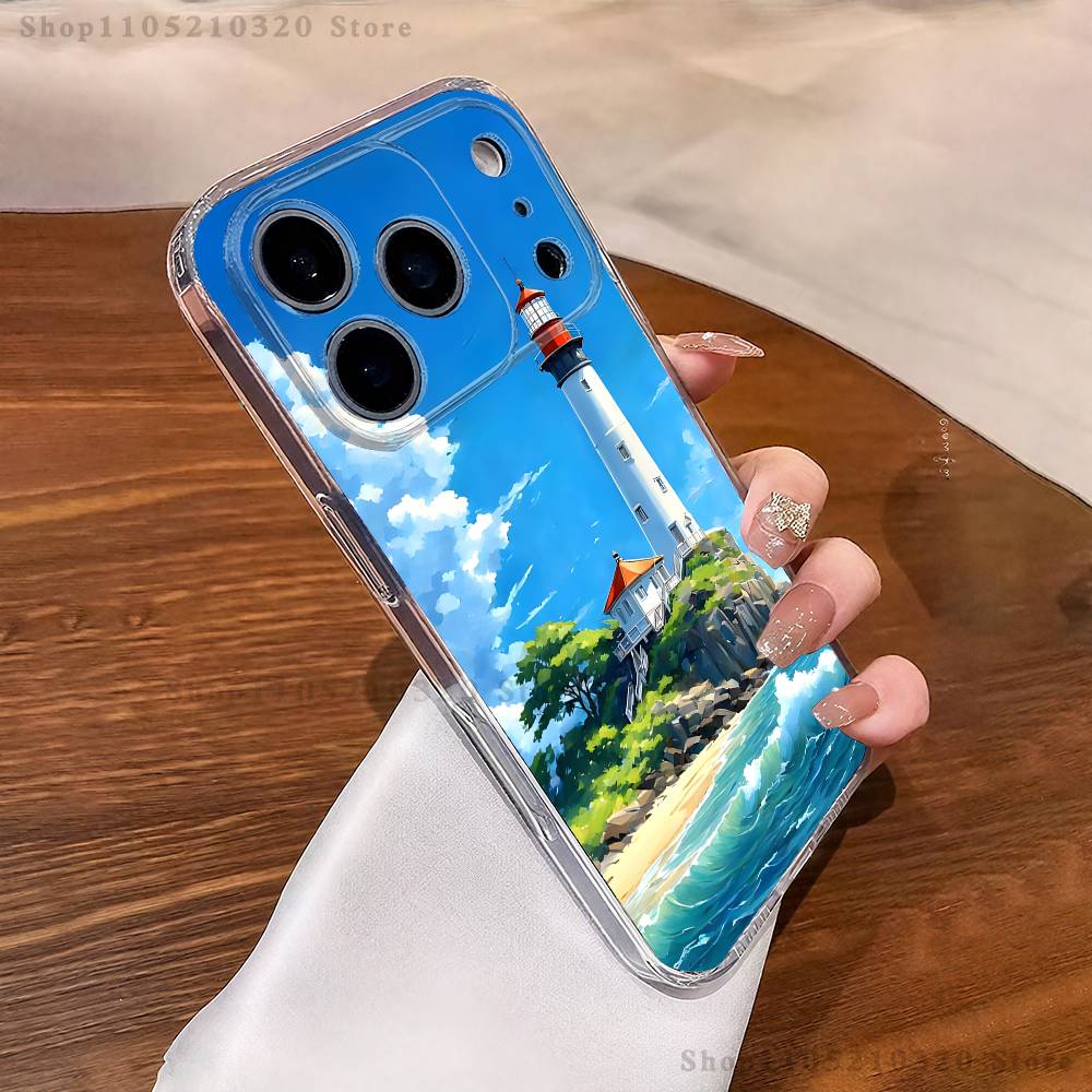Lighthouse Anime Phone Case For iPhone 17,16,11,15,13,14,12,Air,Mini,Plus,Pro,Max,Plus,E Clear Soft Shell