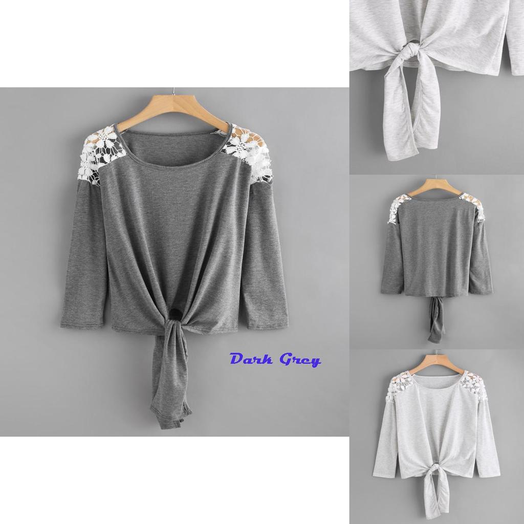 Timeless Design Cotton And Polyester Womens Lace Stitching Round Neck Top