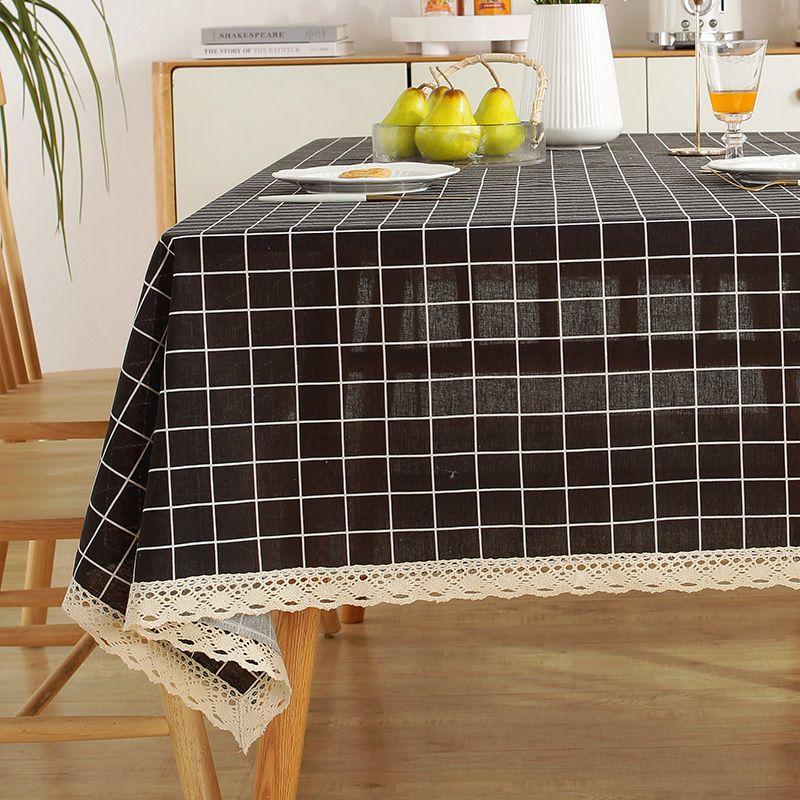 Green Grass Tablecloth, Cotton-Linen Fabric Minimalist Lace Desk Mat, Rectangular Coffee Tablecloth