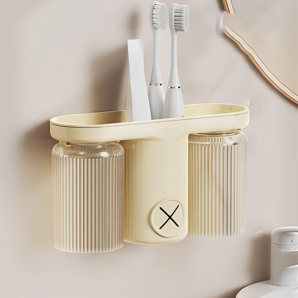 Wall Mounted Toothbrush Holder With No Punching Washing Cup Clean Hygienic Space Saving Suitable For Families Bathrooms