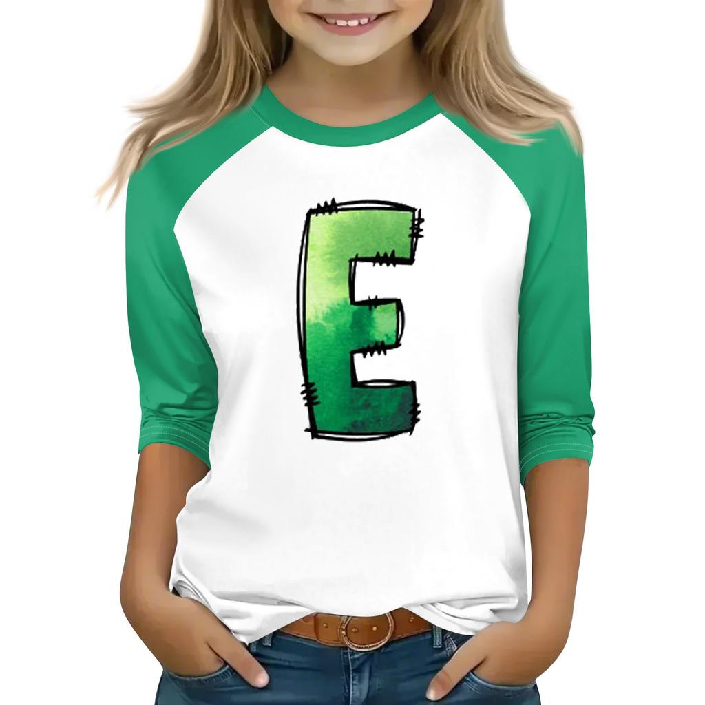 Tops For Youth Girls 4-16 Years Round Neck 3/4 Sleeves T-Shirts Trendy Tops Outfit Tees