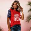 Women Casual Short Sleeve T Shirt Crew Neck Letter Print Top Stars and Stripes Sleeve Design Comfortable Fit