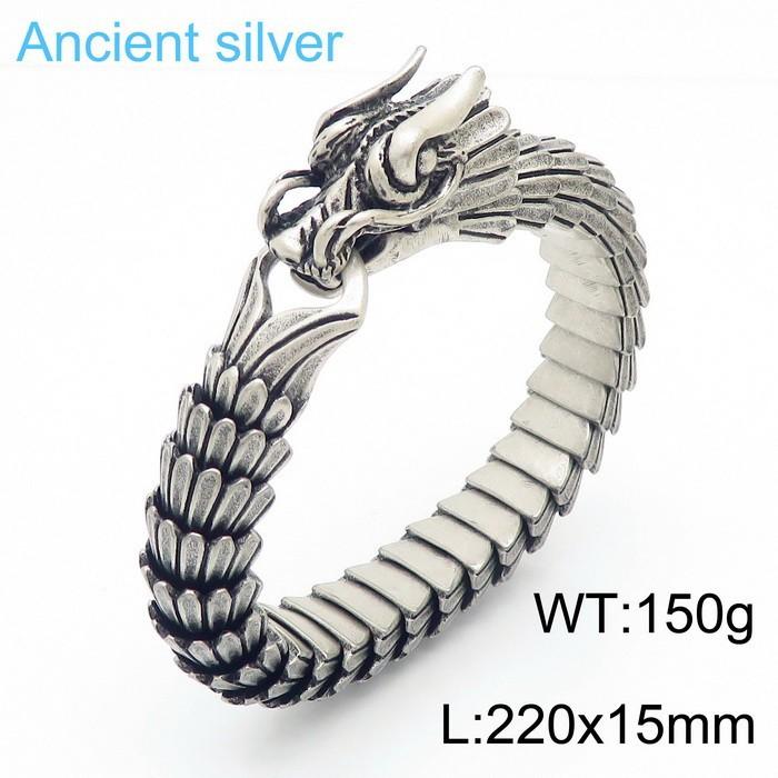 Zodiac Dragon Bracelet, Dragon Scale Pattern Domineering Men'S Bracelet Retro Stainless Steel Keel Jewelry