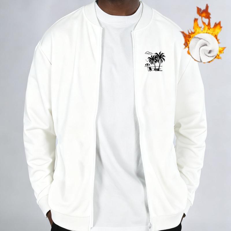 Coconut Tree  Fleece-Lined  Bomber Jacket, Windproof Durable Warm, Casual Versatile Coat