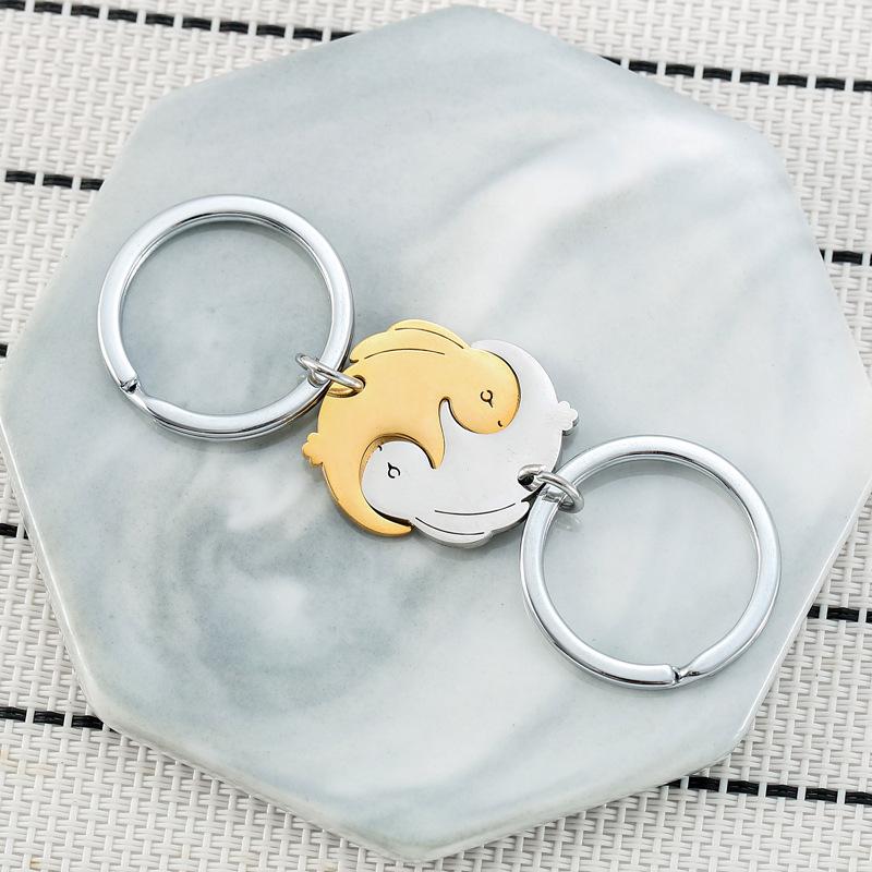 Splicing Rabbit Stainless Steel Keychain Cute Cartoon Style Fashion Couple Keyring Practical Lightweight Bag Pendant for Daily Use