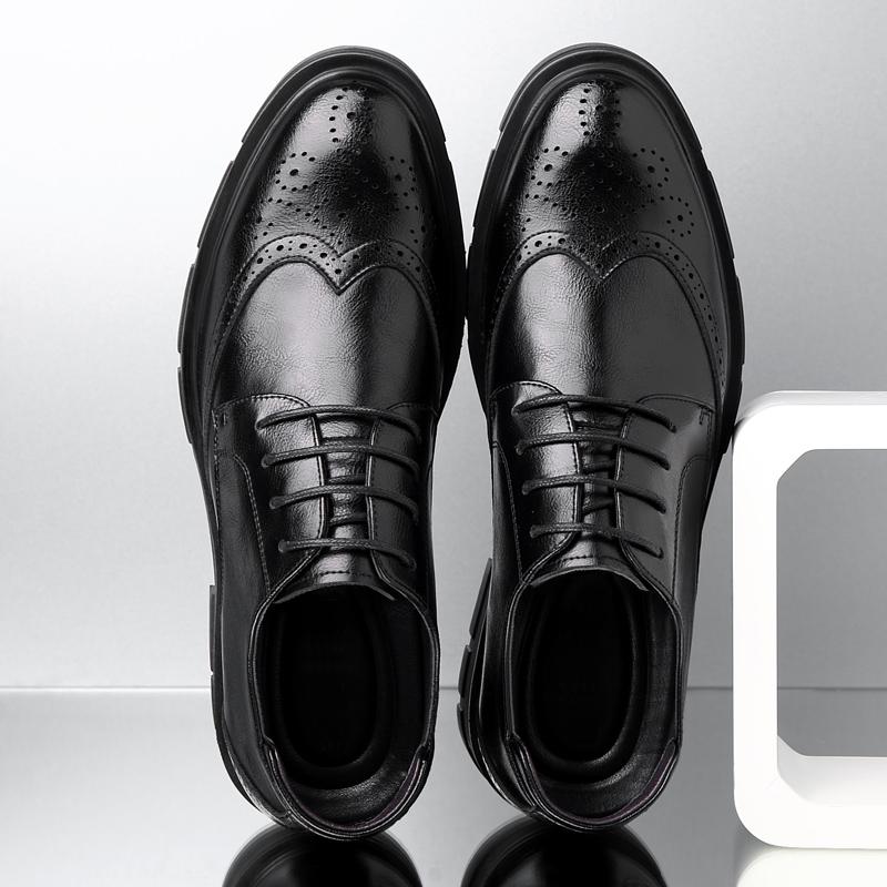 Men Genuine Leather Brogue Dress Shoes 8cm/10cm Height Increase Elevator Business Formal Shoes Thick Sole Office Casual Oxfords