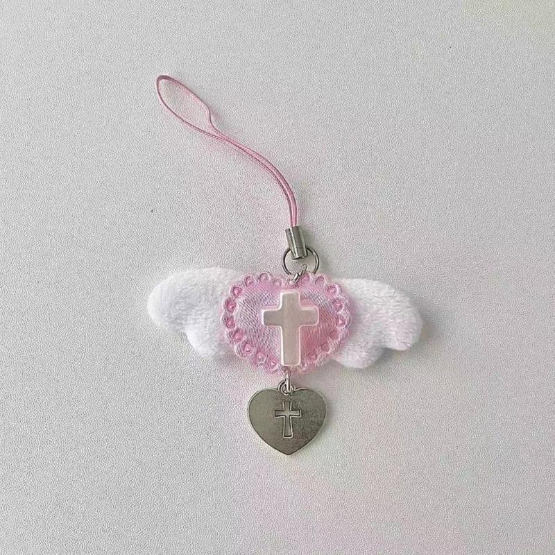 Sweet Wing Heart Cross Phone Charm Straps Car Key Hangings Pendants Fashion Bag Decoration Lanyard Purse Accessory