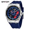 Sanda Brand Men's 360° Rotating Wheel Hubcap Design Quartz Watch Fashion Sports Silicone Waterproof For Daily Wear Hollow Watch