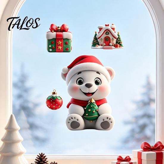 Festive Home Window Decor Christmas Static Clings, Reusable Decals with Santa Snowman Snow Storefront Holiday Ornaments House Designs, Double