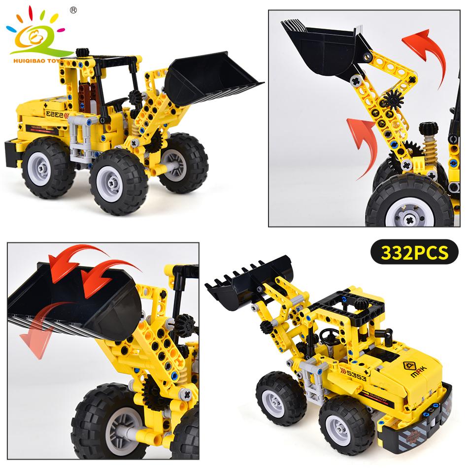 HUIQIBAO Engineering Truck Tech Building Block City Construction Toy For Children Boy Adults Excavator Bulldozer Crane Car Brick