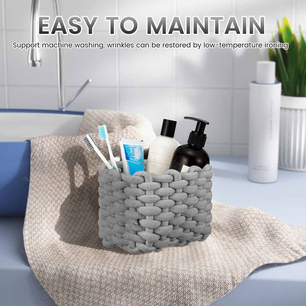 2Pcs Cotton Rope Woven Storage Basket Small Square Basket for Cute Bedside Caddy Desktop Cosmetics Organizing