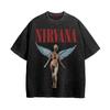 Nirvana Angel Graphic Vintage Washed T-Shirt, Retro Rock Band Oversized Cotton Tee, Streetwear Tops