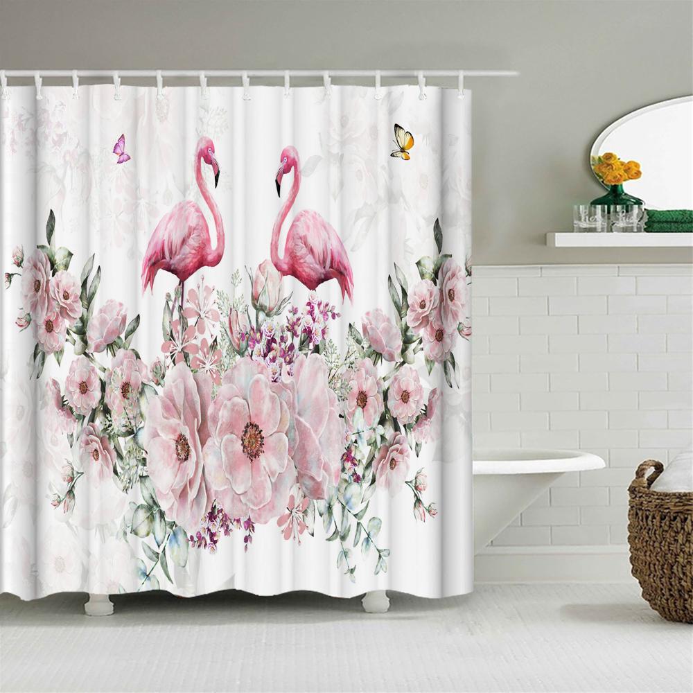 Floral Shower Curtains for Bathroom, Spring Flower Butterfly Bathroom Decor with Hooks, Washable Polyester Fabric Shower Curtain