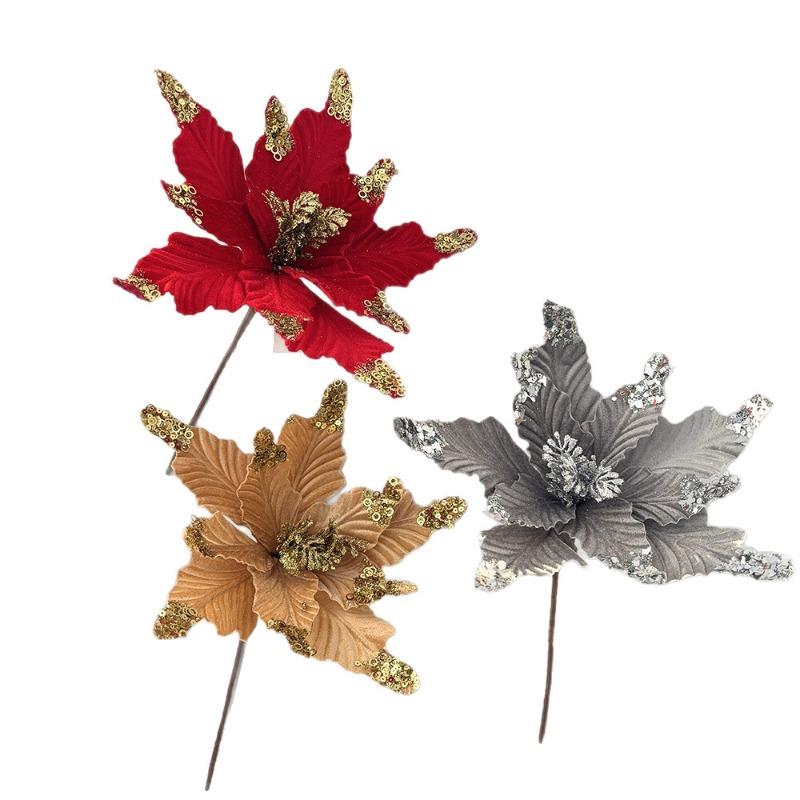 Simulation Christmas Flower 35cm Flannel Sequins Christmas Flower Christmas Tree Ornament Home Christmas Ornament