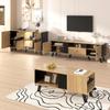 Side Cabinets, Sideboard, Display Cabinets with Glass and LED Lighting. Black and Wood Colors, Black Wood Strip Design [OLD SKU:WF313229230SAA]