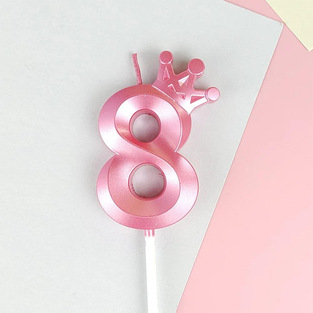 Pink Macaron Candy Color 0-9 Birthday Party Cake Decoration Baking Plug-in Creative Age Digital Candle