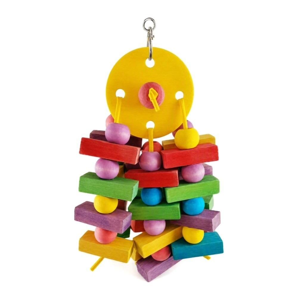 Chewable Material Parrot Swing Toy Wooden Blocks Tearing Toy Hanging Wooden Toy For Small Birds